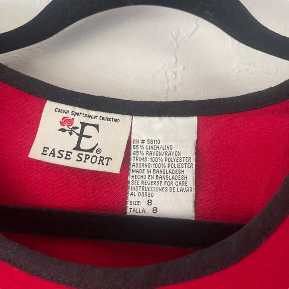 Ease Sport Vintage 90s Size 8 Linen Blend Casual Black‎ Red Floral Maxi Dress - Picture 5 of 9